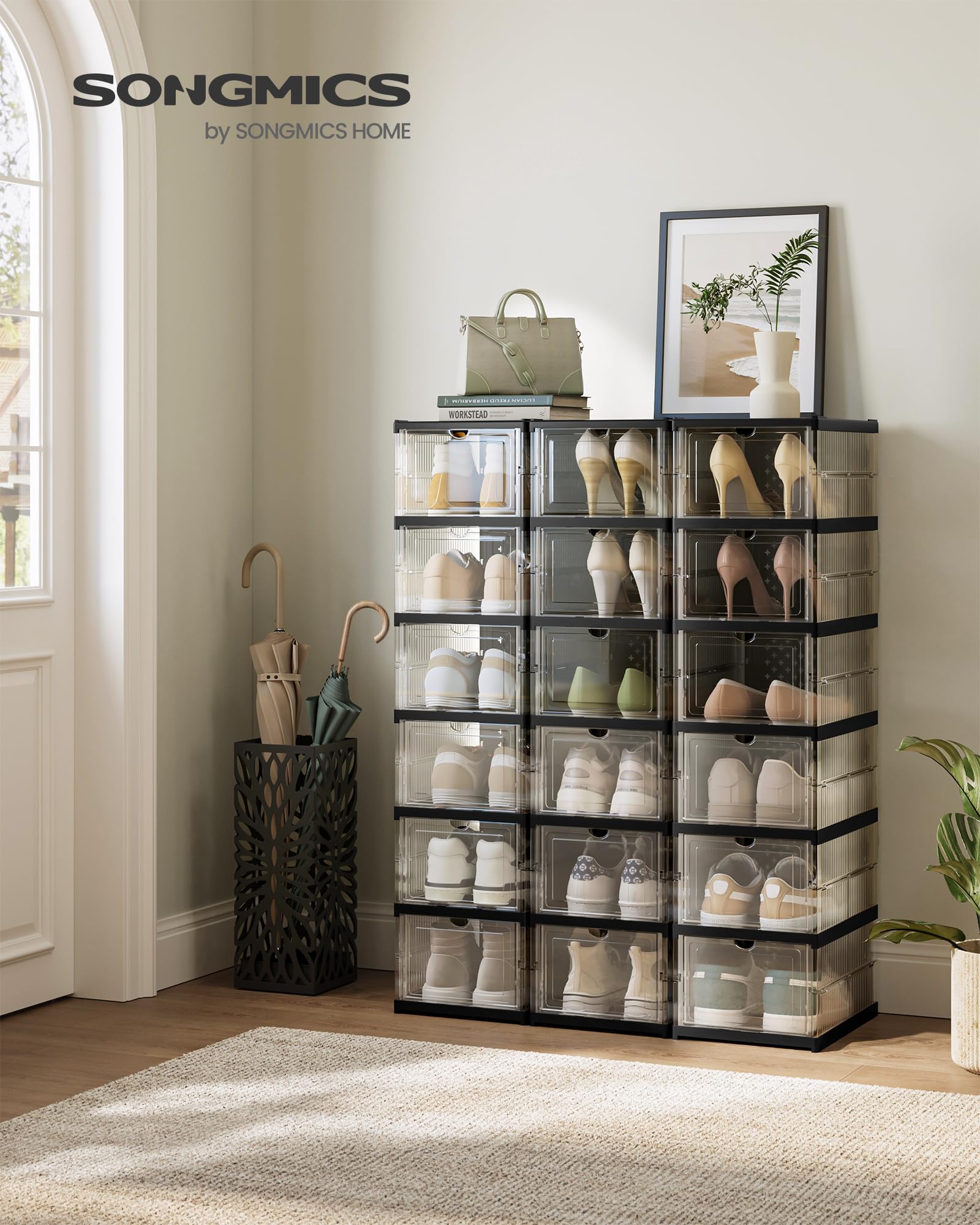 songmics-schuhschrank-3er-set-mit-18-schuhboxen-transparent-tintenschwarz-lsp207 image 3