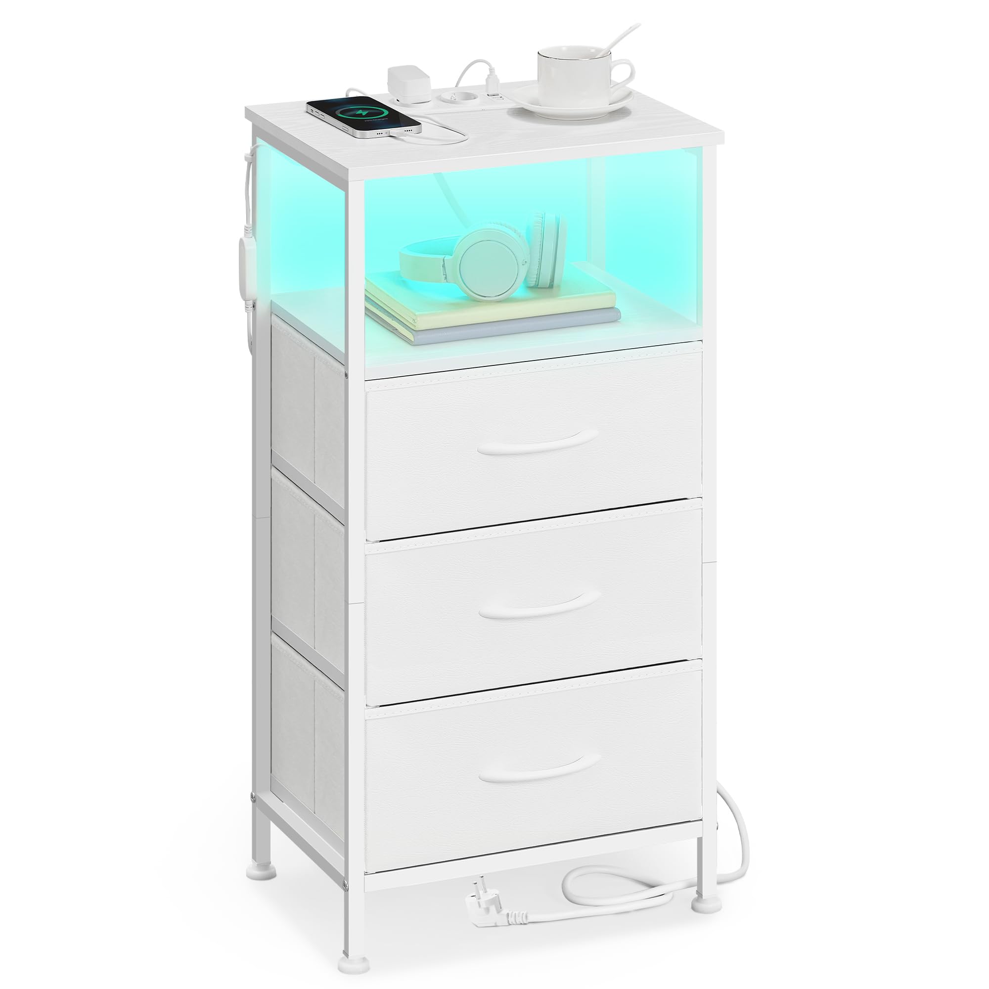 songmics-nachttisch-vintagebraun-schwarz-mit-steckdose-und-led-2-schubladen image 7