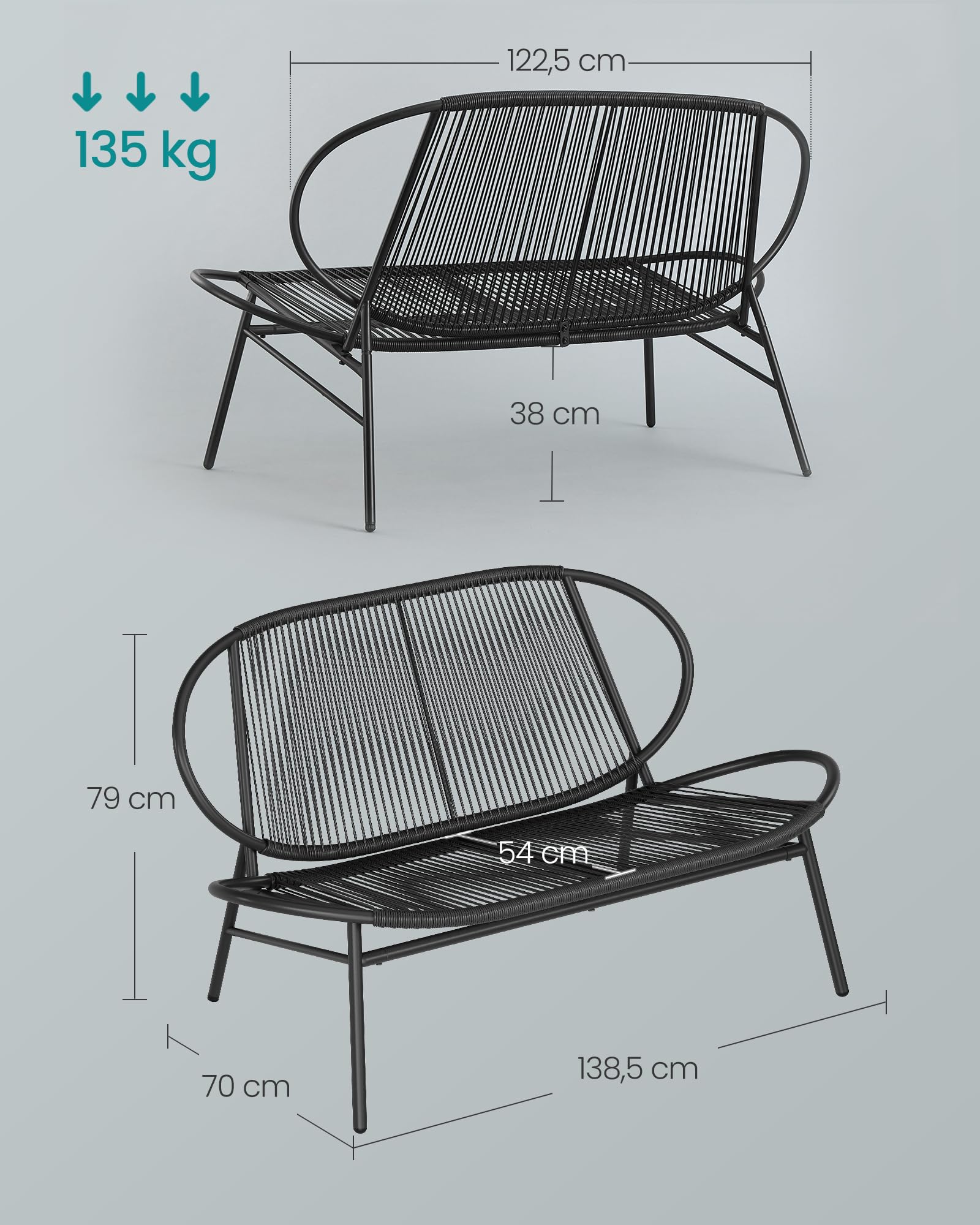 songmics-gartenbank-2-sitzer-pe-rattan-138-5-cm-tintenschwarz-ggf0026b01 image 3