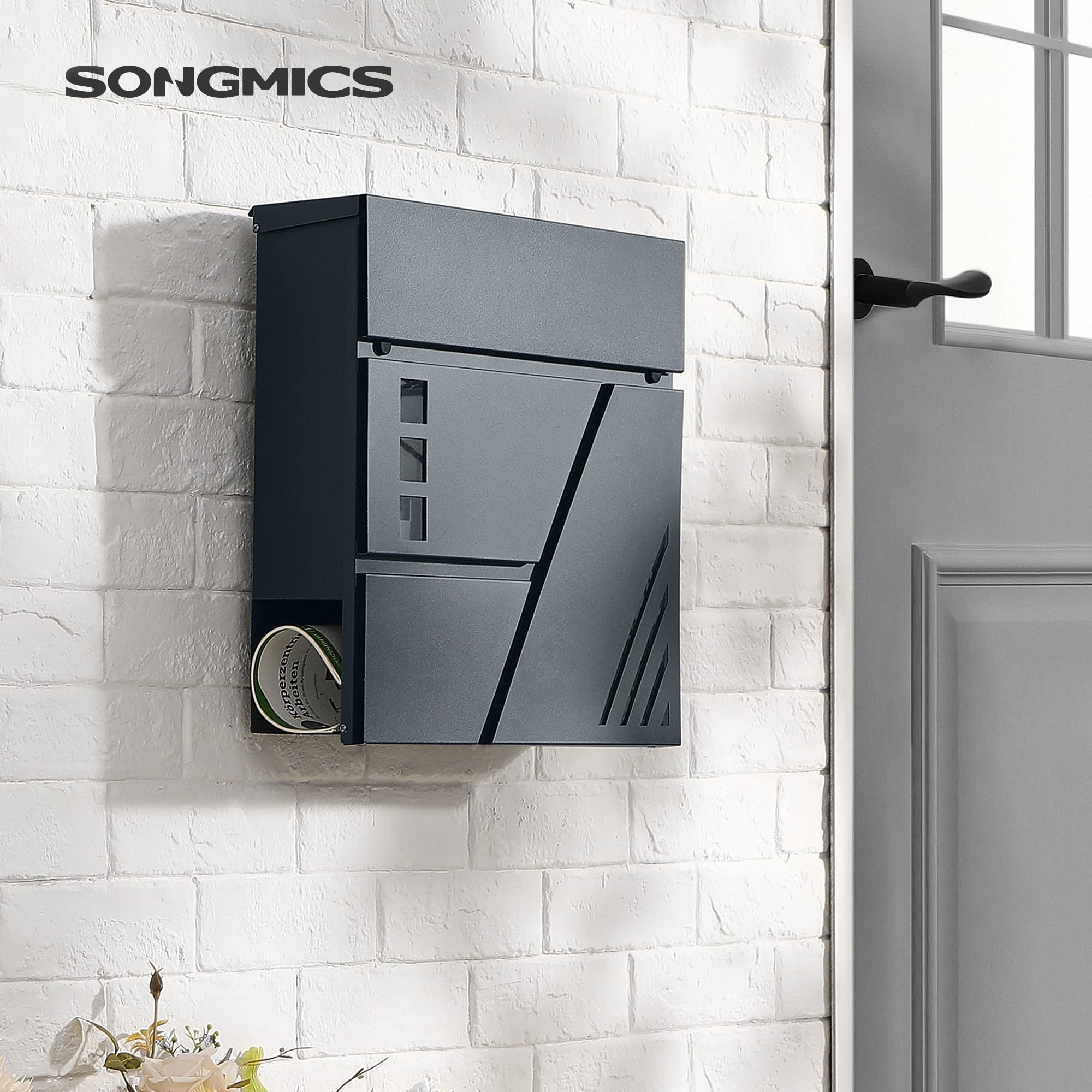 songmics-wandbriefkasten-mit-sichtfenster-zeitungsfach-und-schloss-anthrazit image 2