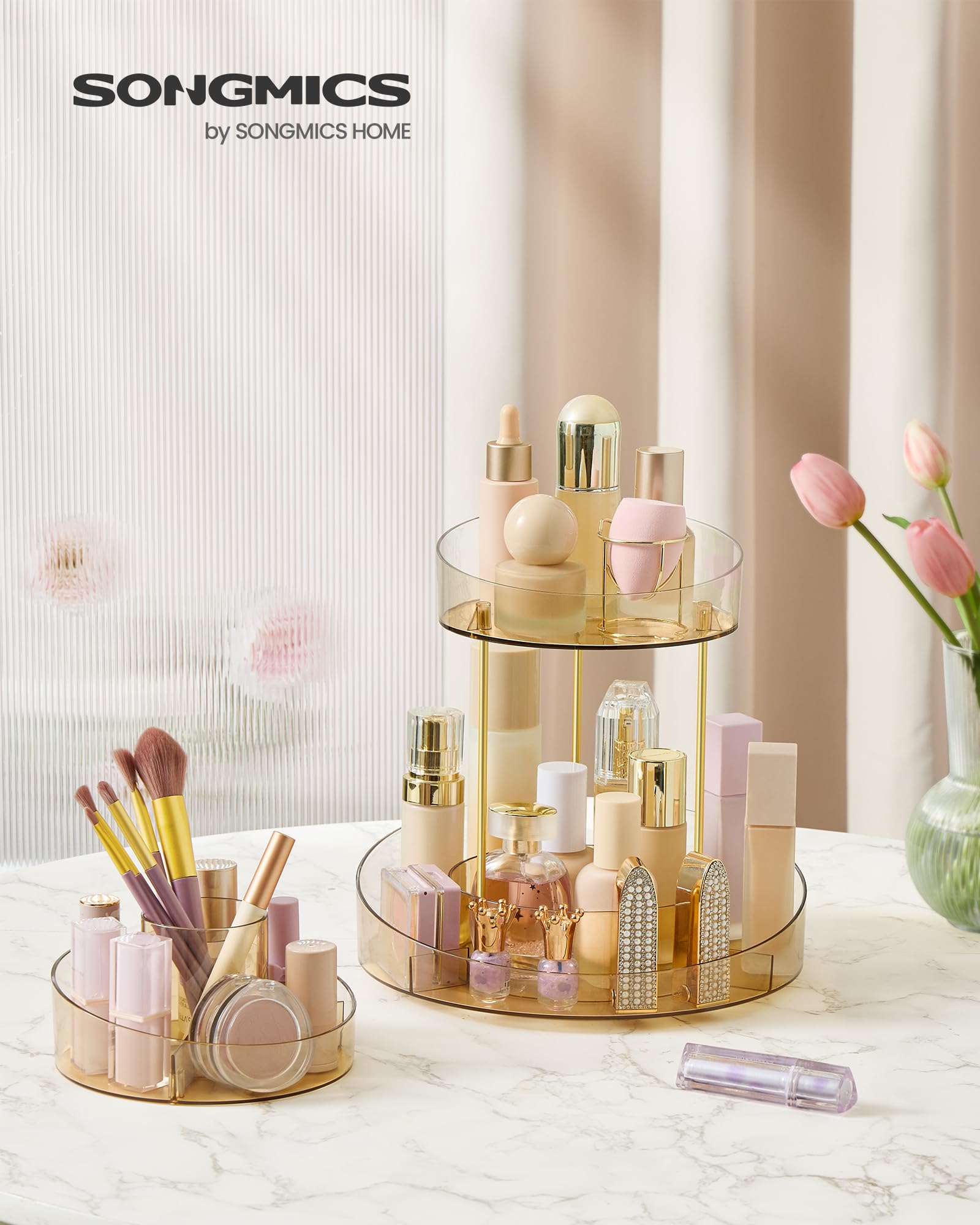 songmics-make-up-organizer-drehbar-jka027a01-2-ebenen-rund-champagnergold image 2