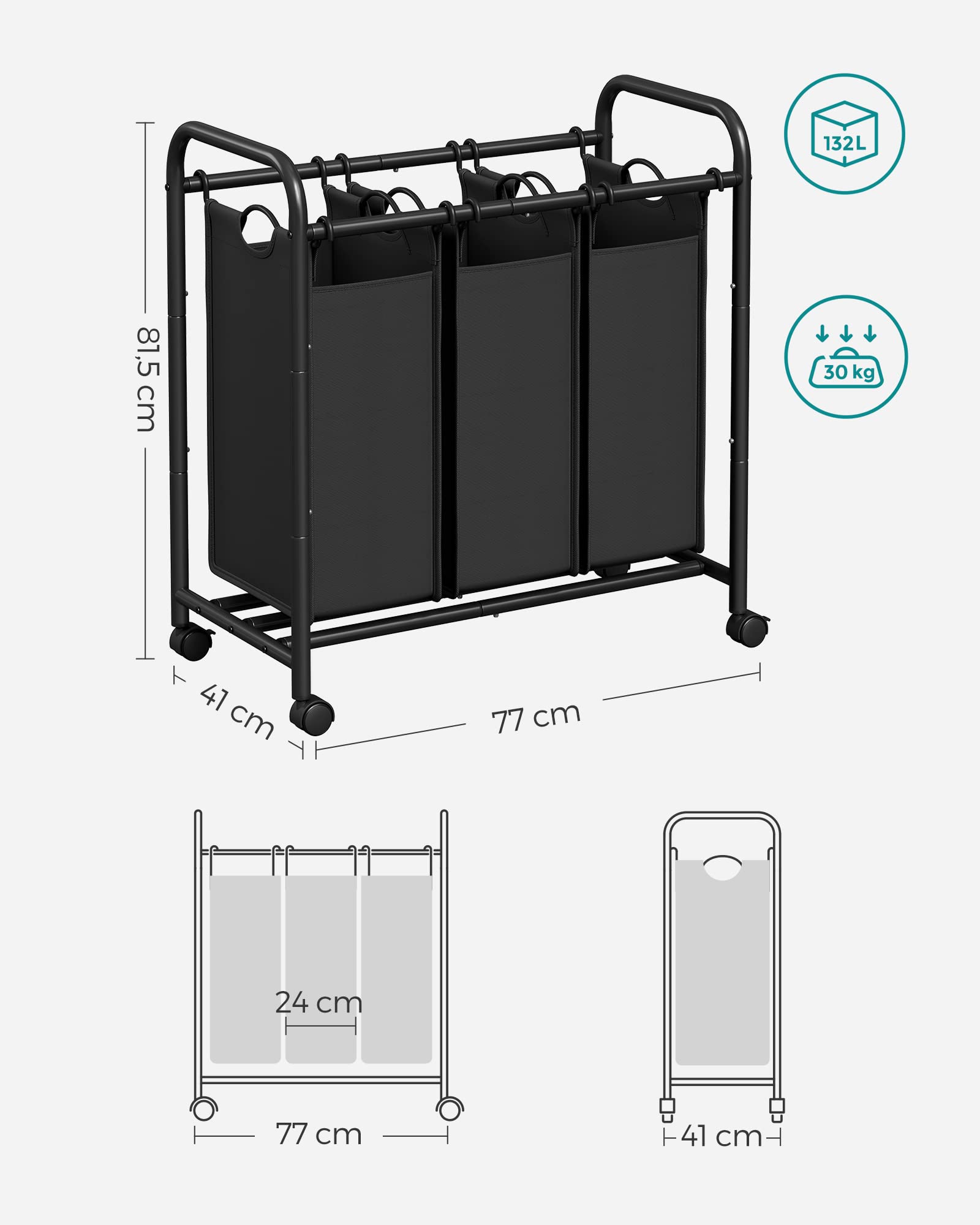 songmics-w-schesortierer-lsf003b-schwarz-3-f-cher-132l-mit-rollen image 6
