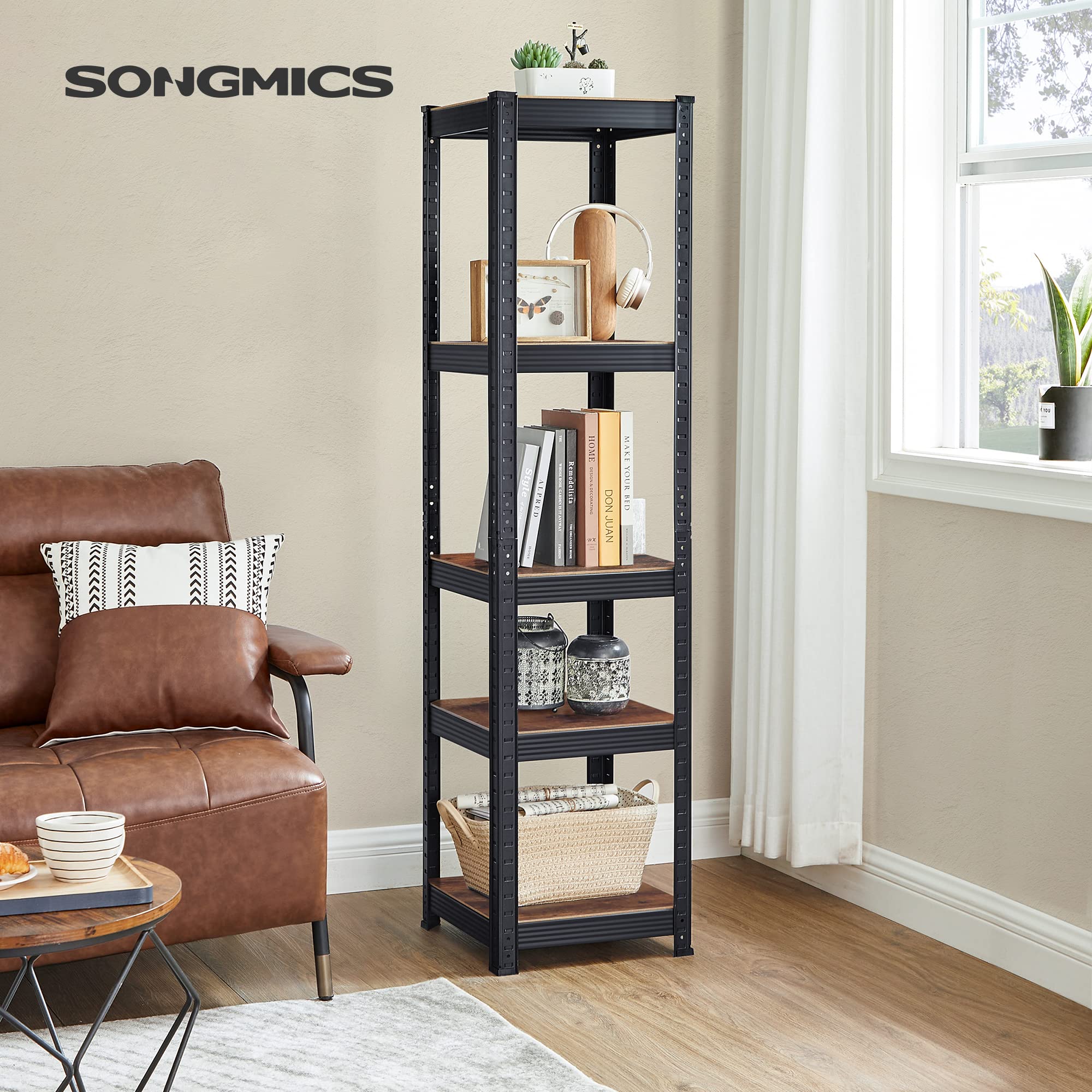 songmics-standregal-5-ablagen-37x37x150-cm-bis-400-kg-vintagebraun-schwarz-glr03 image 2