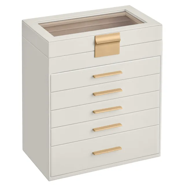 songmics-gisella-schmuckk-stchen-6-ebenen-glasdeckel-wolkenwei-golden-jbc171w01 image 1