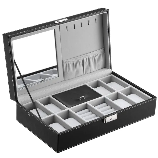 songmics-uhrenkoffer-jwb41b-uhrenbox-f-r-8-uhren-mit-spiegel-schwarz image 1