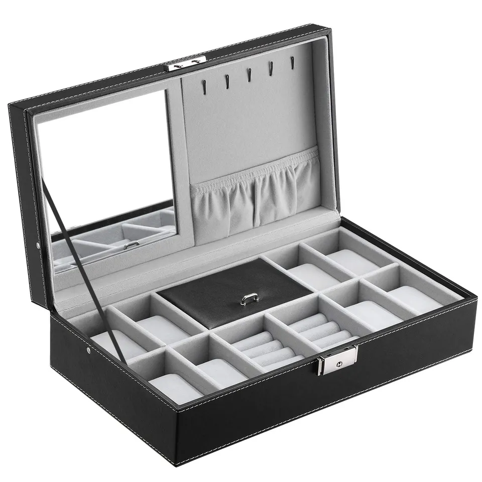 songmics-uhrenkoffer-jwb41b-uhrenbox-f-r-8-uhren-mit-spiegel-schwarz image 1