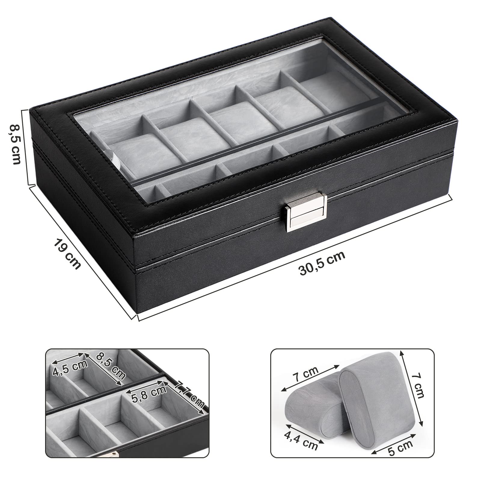 songmics-jwb14bk-uhrenbox-11-f-cher-schwarz-pu-mit-glasfenster image 7