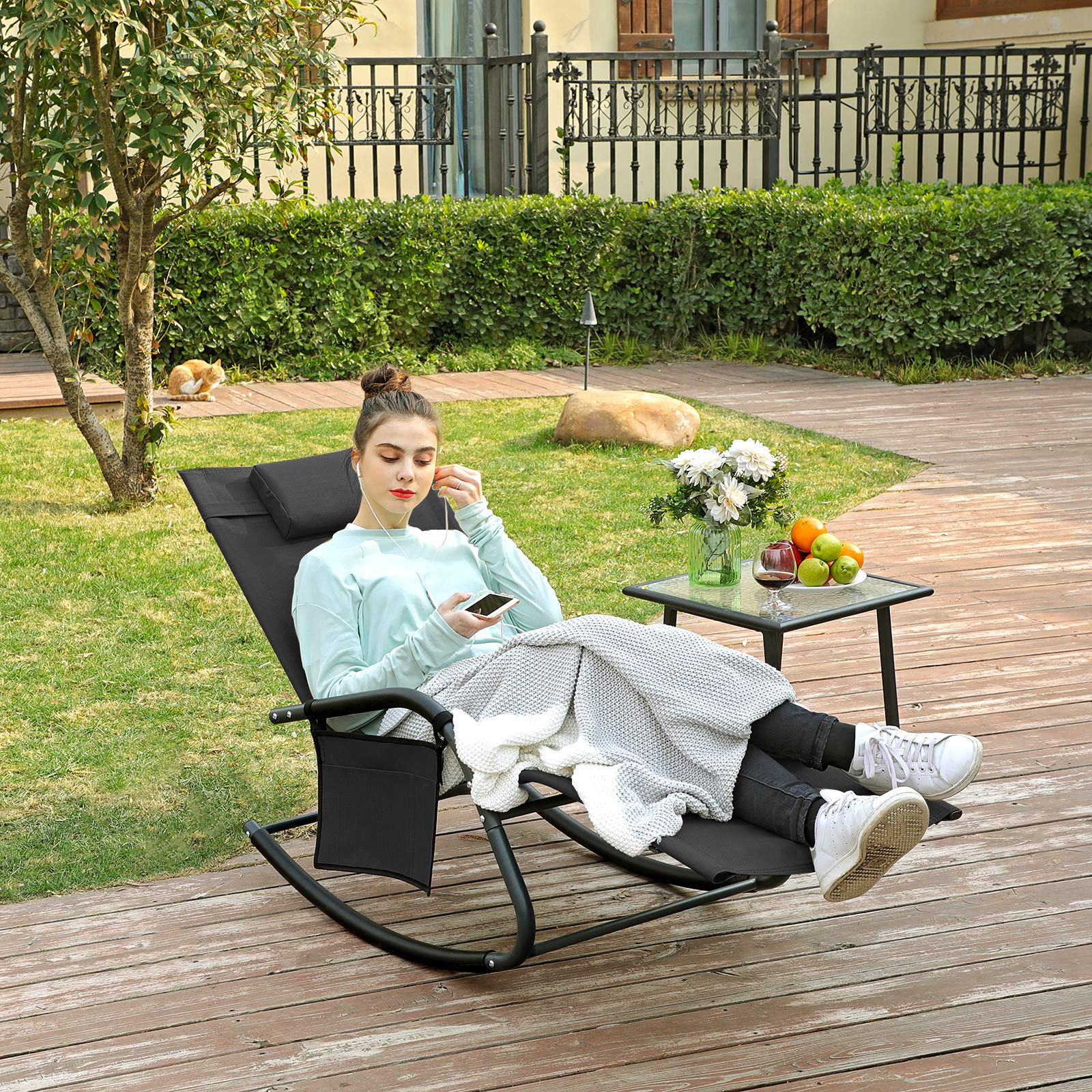 songmics-gartenstuhl-schaukelstuhl-sonnenliege-bis-150-kg-schwarz image 2