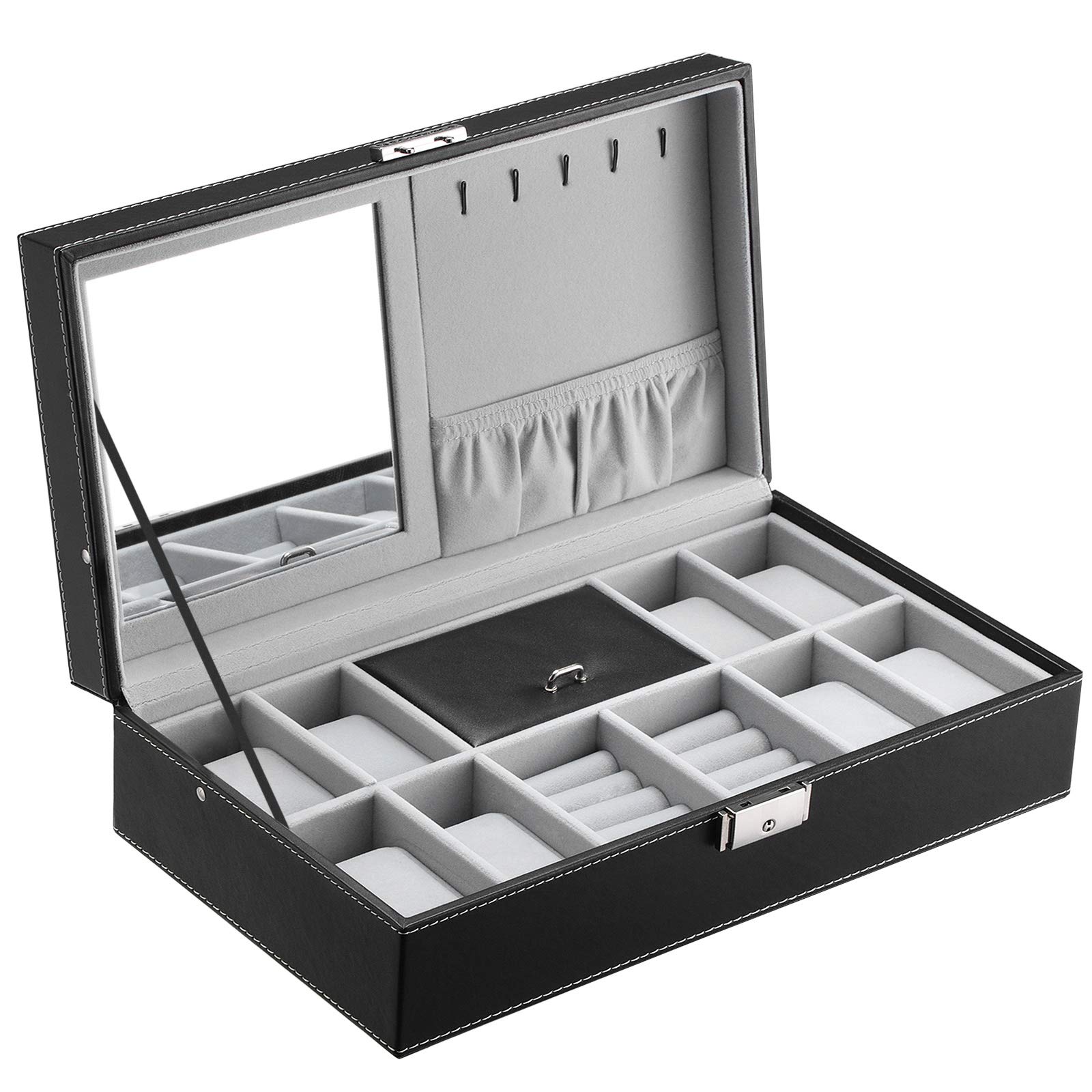 songmics-uhrenkoffer-jwb41b-uhrenbox-f-r-8-uhren-mit-spiegel-schwarz image 1