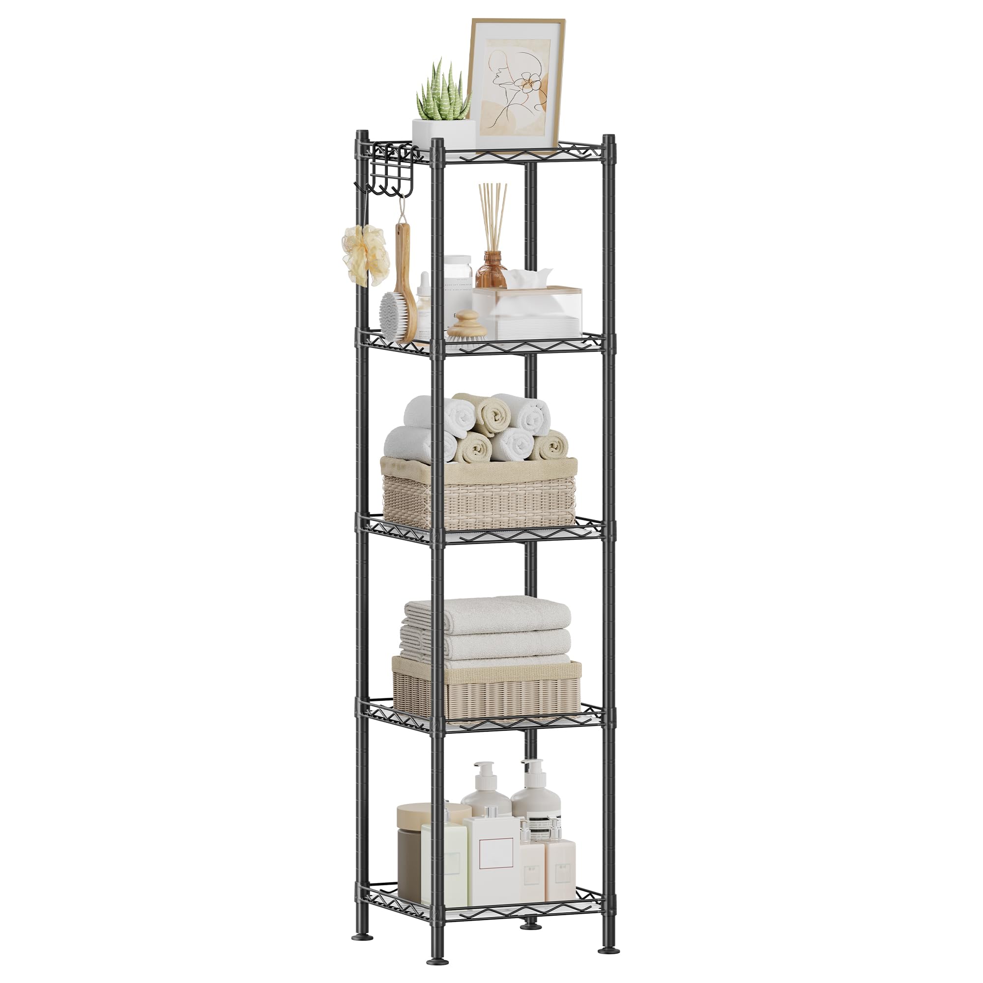 songmics-badezimmerregal-lgr23bk-standregal-5-ebenen-30-x-30-x-123-5-cm-schwarz- image 1